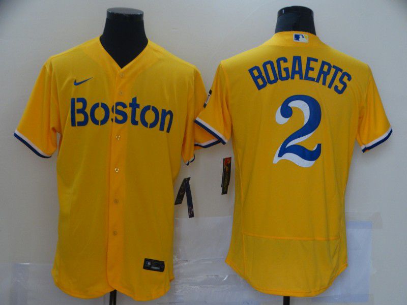 Men Boston Red Sox 2 Bogaerts Yellow Elite 2021 Nike MLB Jerseys